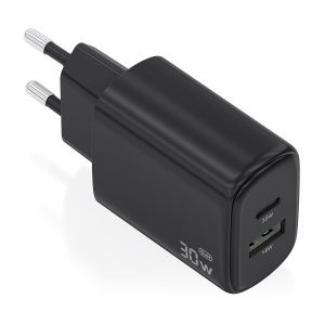 Cargador de Pared GaN Aisens A110-0978/ 1xUSB Tipo-C/ 1xUSB/ 30W/ Negro