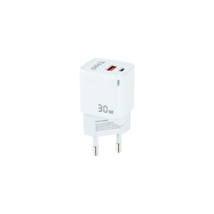Cargador de Pared GaN TooQ TQWC-GANQCPD30WT/ 1xUSB Tipo-C/ 1xUSB/ 30W