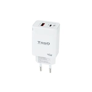 Cargador de Pared GaN TooQ TQWC-GANQCPD45WT/ 1xUSB Tipo-C/ 1xUSB/ 45W