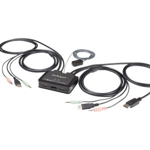 Startech 2 Port DisplayPort KVM Switch, 4K 60Hz, Compact Dual Port UHD DP 1.2 USB Desktop KVM Switch w/ Integrated 4ft…