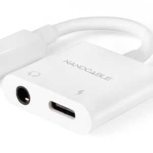 Adaptador Audio Nanocable 10.24.1206/ USB Tipo-C Macho - Jack 3.5 Hembra/ USB Tipo-C Hembra/ Blanco