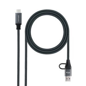 Cable USB 3.2 Tipo-C Nanocable 10.01.4113-COMB/ USB Tipo-C Macho + USB Macho - USB Tipo-C Macho/ Hasta 100W/ 20Gbps/…