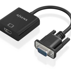 Cable Conversor Aisens A115-0873/ VGA Macho/ HDMI Hembra - Jack 3.5 Hembra - MicroUSB / 20cm/ Negro