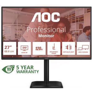 Monitor Profissional AOC Q27E4CV 27"/ QHD/ Multimédia/ Regulável em altura/ Preto