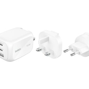 Belkin BoostCharge Pro - Adaptador de alimentação - GaN - 100 watt - PD 3.1/PPS - 3 conectores de saída (2 x USB-C,…
