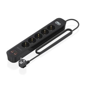 Regleta con Interruptor Aisens ASPS-2A2C15-BK/ 5 Tomas de Corriente/ 2 USB - 2 USB Tipo-C/ Cable 1.4m/ Negro