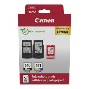 Canon PG-510/CL-511 Photo Paper Value Pack - Pack de 2 - preto, cor (ciano, magenta, amarelo) - original - caixa…