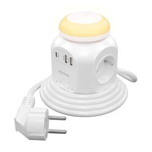 Regleta con Interruptor y Luz Nocturna Aisens ASPS-2A1CLPQ02-W/ 4 Tomas de Corriente/ 1 USB Tipo-C PD/ 2 USB/ Cable…