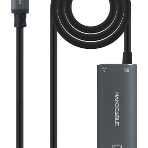 Cable Conversor Nanocable 10.15.5012/ USB Tipo-C Macho - DisplayPort 8K Macho/ USB Tipo-C Hembra/ Hasta 100W/ 1.8m/ Gris