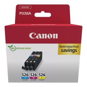 Canon CLI-526 C/M/Y Multi pack - Pack de 3 - 9 ml - amarelo, azul cyan, magenta - original - tanque de tinta - para PIXMA iP4850, iP4950, iX6550, MG5150, MG5250, MG5350, MG6150, MG6250, MX895