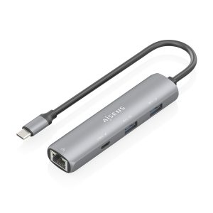 Hub USB Tipo-C Aisens ASUC-4P039-GR/ 1xUSB Tipo-C/ 2xUSB/ 1xRJ45/ Gris