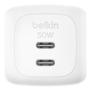 Belkin BoostCharge Pro - Adaptador de alimentação - GaN - 50 Watt - Fast Charge, PD 3.1/PPS - 2 conectores de saída (2…