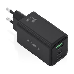 Cargador de Pared GaN Aisens ASCH-65W3P073-BK/ 2xUSB Tipo-C/ 1xUSB/ 65W/ Negro