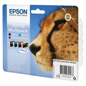 Epson T0715 Multipack - Pack de 4 - 23.9 ml - preto, amarelo, azul cyan, magenta - original - blister com RF/alarme…