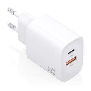 Cargador de Pared GaN Aisens A110-0952/ 1xUSB Tipo-C/ 1xUSB/ 30W/ Blanco