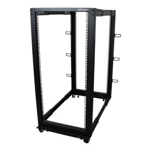 Startech 25U 19" Open Frame Server Rack, 4 Post Adjustable Depth 22-40" Mobile, Free Standing Rolling Network/Computer…