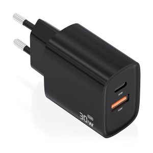 Cargador de Pared GaN Aisens A110-0953/ 1xUSB Tipo-C/ 1xUSB/ 30W/ Negro
