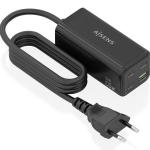 Cargador Sobremesa GaN Aisens ASCH-100W4P054-BK/ 3xUSB Tipo-C/ 1xUSB/ 100W