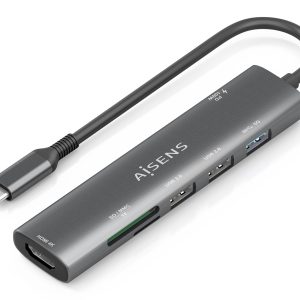Docking USB Tipo-C Aisens ASUC-7P027-GR/ 1xHDMI 4K/ 3xUSB/ 1xUSB Tipo-C PD/ 1xLector Tarjetas/ Gris
