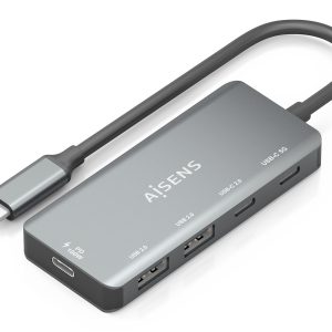 Hub USB Tipo-C Aisens A109-0946/ 2xUSB/ 2xUSB Tipo-C/ 1xUSB Tipo-C PD/ Gris