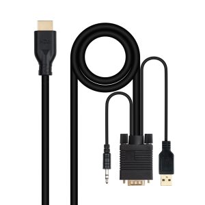 Cable Conversor Nanocable 10.15.4612/ HDMI Macho - VGA Macho/ Jack 3.5 Macho/ USB Macho/ 1.8m/ Negro