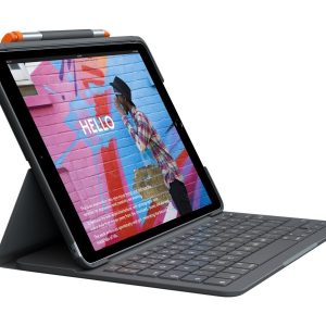 Logitech Slim Folio - Teclado e pasta de folio - sem fios - Bluetooth LE - QWERTY - Espanhol - cinzento oxford