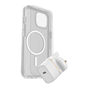 OtterBox KIT Apple iPhone 15 (Symmetry Clear MagSafe / Premium Glass AM / UK USB-C Wall Charger 30W - white)