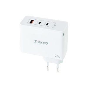 Cargador de Pared GaN TooQ TQWC-GANQC2PD100W/ 2xUSB Tipo-C/ 1xUSB/ 100W