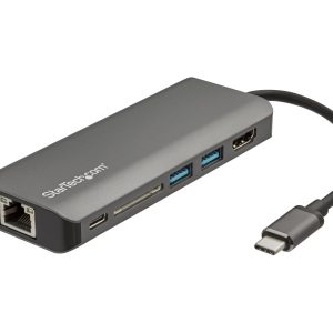 Startech USB C Multiport Adapter - USB-C Travel Dock to 4K HDMI, 3x USB 3.0 Hub, SD/SDHC, GbE, 60W PD 3.0 Pass-Through…