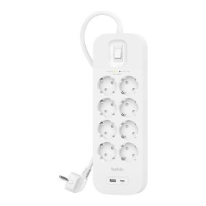 Belkin Connect - Protector contra picos de corrente - com portas USB-C e USB-A - conectores de saída: 8 - 2 m cabo