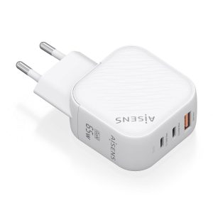 Cargador de Pared GaN Aisens ASCH-65W3P026-W/ 2xUSB Tipo-C/ 1xUSB/ 65W