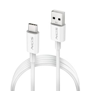 Cable USB 2.0 NGS ZYRO-AC/ USB Macho - USB Tipo-C Macho/ Hasta 15W/ 480Mbps/ 1m/ Blanco