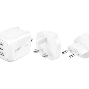 Belkin BoostCharge Pro - Adaptador de alimentação - GaN - 70 watt - PD 3.1/PPS - 3 conectores de saída (2 x USB-C, USB)…