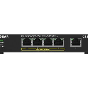 NETGEAR 300 Series GS305PP - Interruptor - SOHO - sem gestão - 5 x 10/100/1000 (4 PoE+) - desktop, montável na parede -…