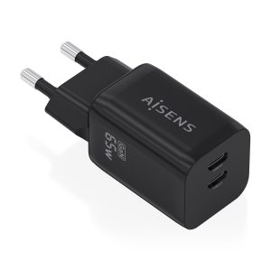 Cargador de Pared GaN Aisens A110-1030/ 2xUSB Tipo-C/ 65W/ Negro