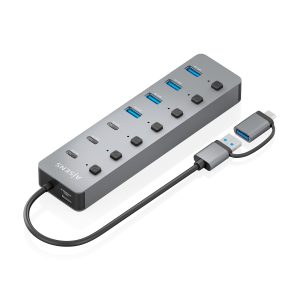 Hub USB Tipo-C + USB 3.1 Aisens ASUC-8P043-GR/ 4xUSB/ 3xUSB Tipo-C/ 1xUSB Tipo-C PD/ Gris