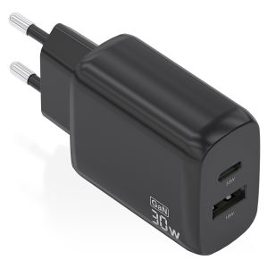 Cargador de Pared GaN Aisens A110-0924/ 1xUSB Tipo-C/ 1xUSB/ 30W/ Negro
