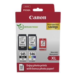 Cartucho de Tinta Original Canon PG-545XL + CL546XL Multipack Alta Capacidad/ Negro/ Tricolor + Papel Fotográfico