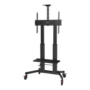 Display floor stand trolley - one person height adjustment - aluminium cart fits display 55 to 100" with VESA sizes up…