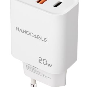 Cargador de Pared Nanocable 10.10.2007/ 1xUSB/ 1xUSB Tipo-C/ 20W/ Blanco