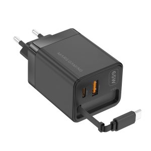 Cargador de Pared GaN Mars Gaming MD-GAN65R/ 1xUSB Tipo-C/ 1xUSB/ 65W/ Negro