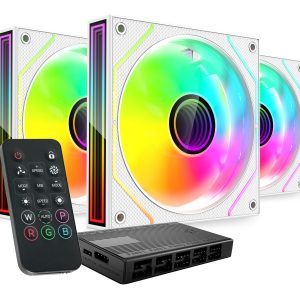 Pack 3 Ventiladores Mars Gaming MF-3DPROKIT/ 12cm + HUB + Mando a Distancia/ ARGB/ Blanco