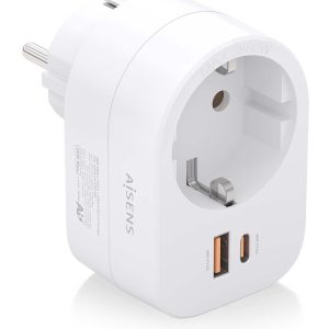 Enchufe Aisens ASPS-1A1C06-W/ 1 Toma de Corriente/ 1 USB Tipo-C PD/ 1 USB/ Blanco