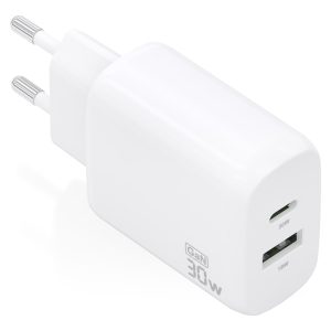 Cargador de Pared GaN Aisens A110-0923/ 1xUSB Tipo-C/ 1xUSB/ 30W/ Blanco