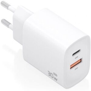 Carregador GaN Aisens A110-0952 30W USB-C + USB Branco