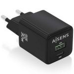 Carregador de Parede GaN Aisens ASCH-30W2P038-BK/ 1xUSB Tipo-C/ 1xUSB/ 30W