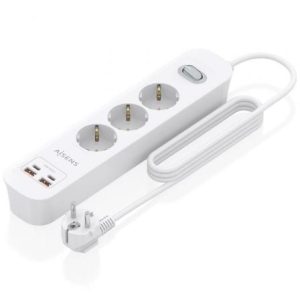 Regleta Aisens ASPS-2A2C10-W com 3 Tomadas e 2 USB-C