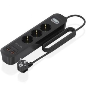 Regleta Aisens ASPS-2A2C11-BK com 3 Tomadas e 2 USB-C