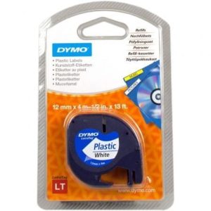 Fita Rotuladora Dymo LetraTAG 12mm x 4m Preta-Branca