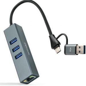 Hub USB Nanocable 10.03.0412 Tipo-C 3xUSB Ethernet